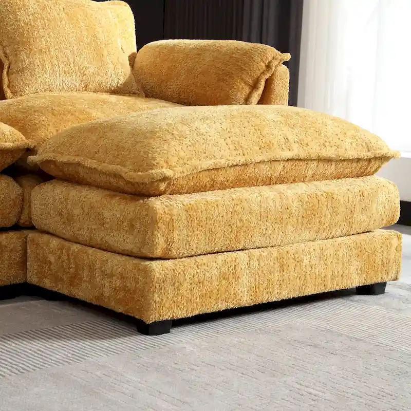 Yellow 112.2 L-Shaped 4-Seat Sectional Sofa in Modern Boucle Fabric with Removable Cushions and Detachable Armrests