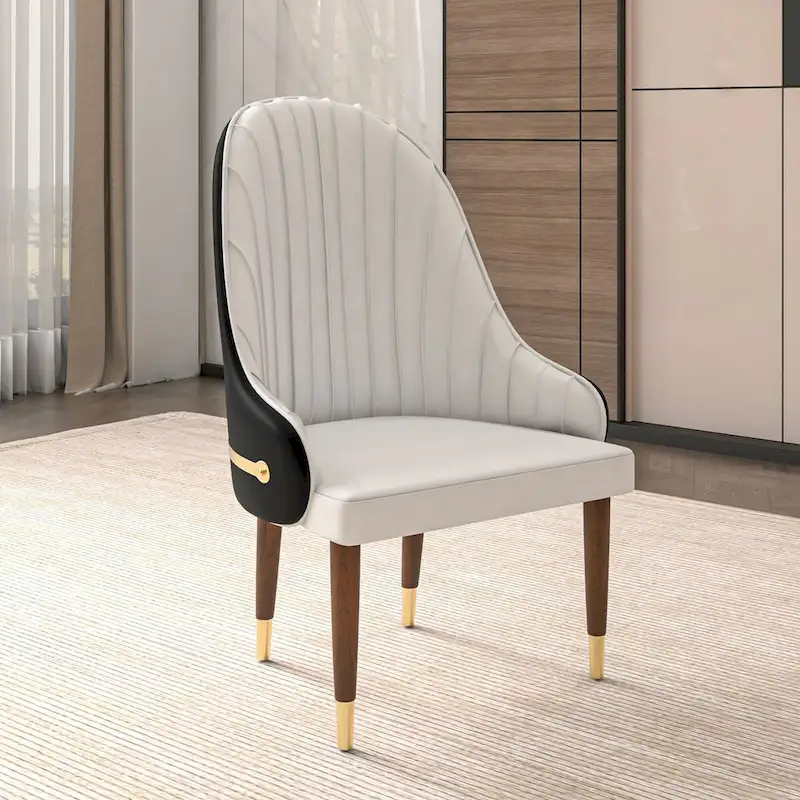 Leather Dining Chair with a Ripple Back and Gold Accents Design Elara Collection