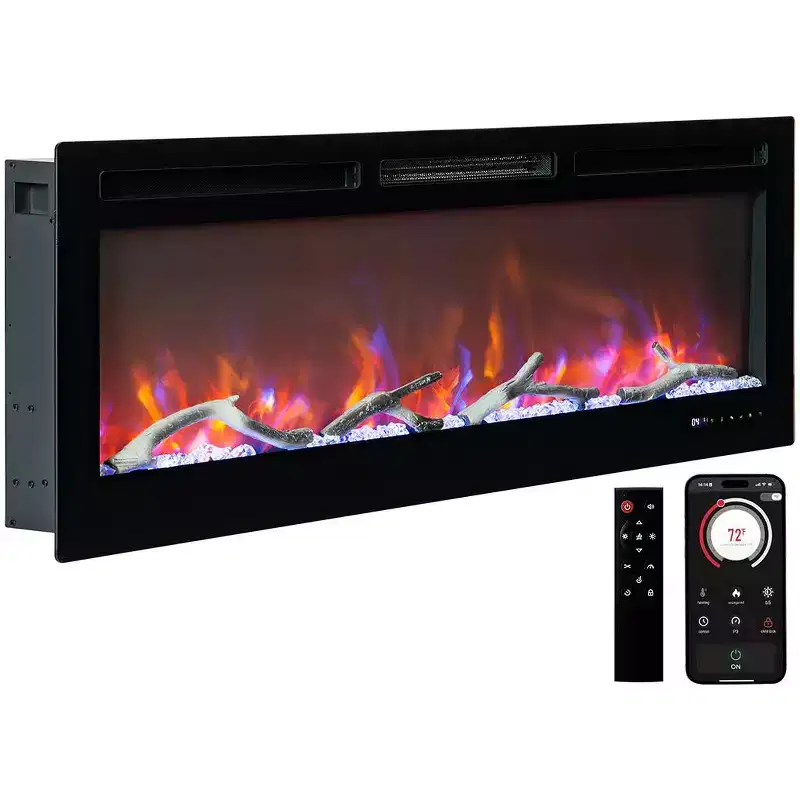 CuisinSmart 50In Electric Fireplace Recessed Wall Mounted, Remote & Smart WiFi App Control, Dual Heat Settings, Touch Screen, Slim Modern Design