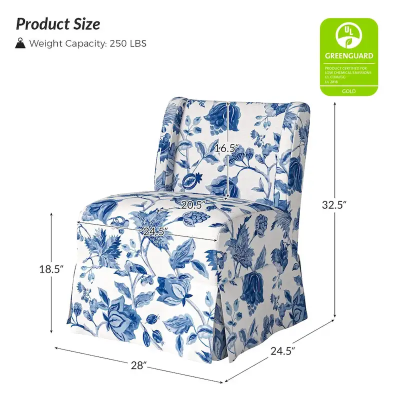 Falk Upholstered Farmhouse Armless Chair with Slipcover and Solid Wood Legs