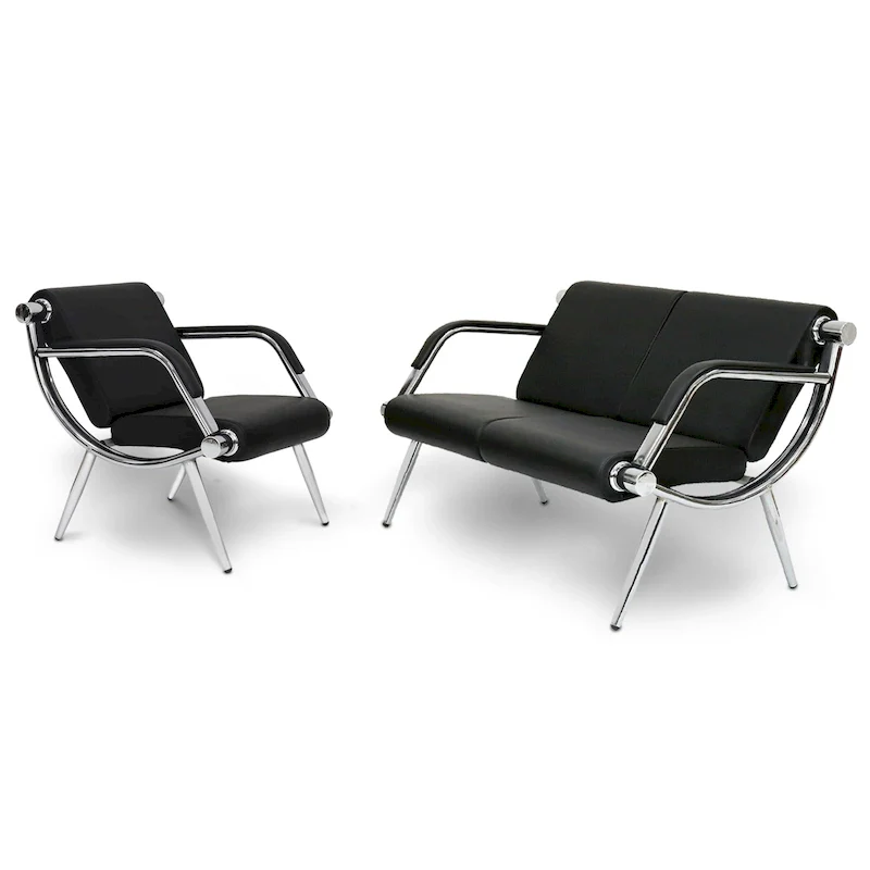 Black / Blue PU Leather Waiting Bench – 1-Seat & 2-Seat