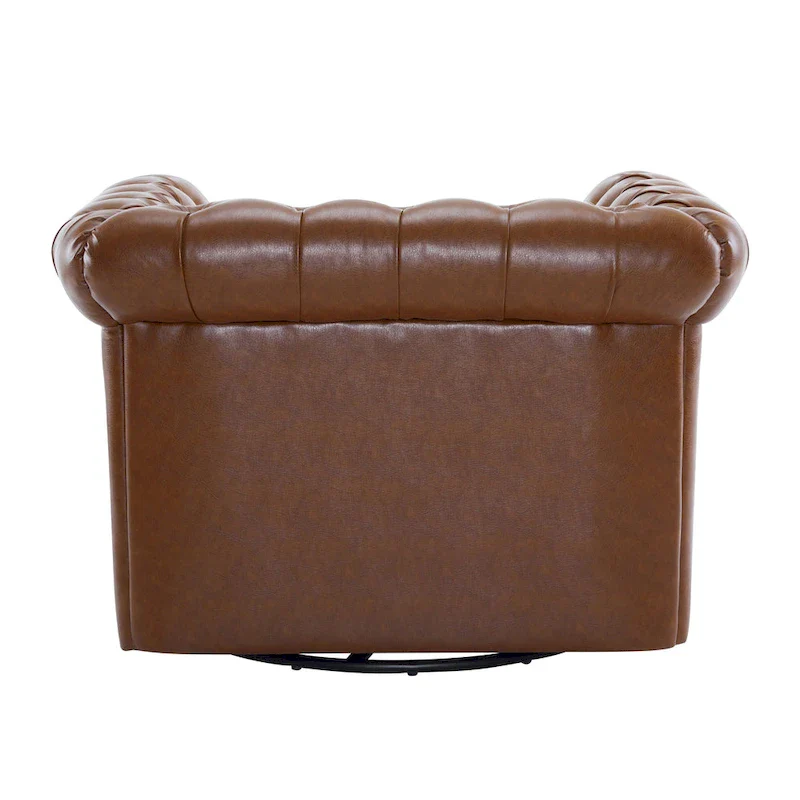 Tufted Swivel Club Chair, Dark Green / Cognac, Single Seat