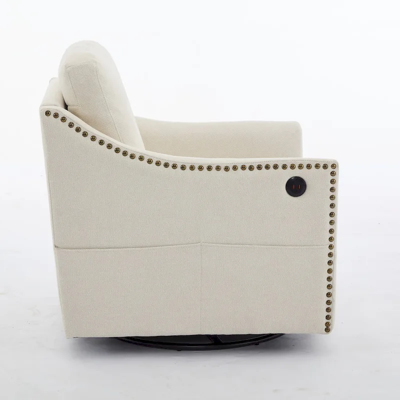 Cream White Modern 30.3  Accent Chair with USB