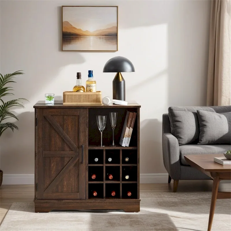 Coffee Bar Cabinet Bar Cabinet w/Wine Rack Buffet Sideboard Cabinet