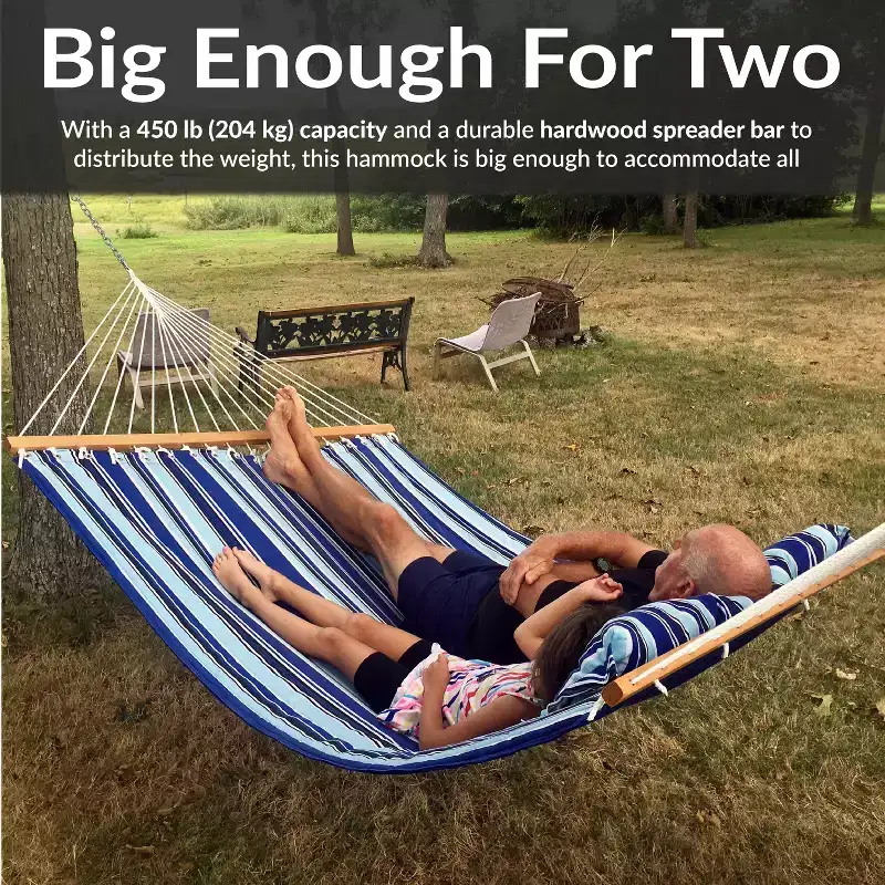 Sunnydaze Double Quilted Fabric Hammock with Universal Steel Stand - 450-Pound Capacity