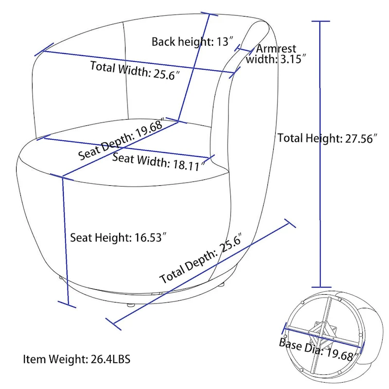 Teddy Fabric Swivel Accent Armchair Barrel Chair