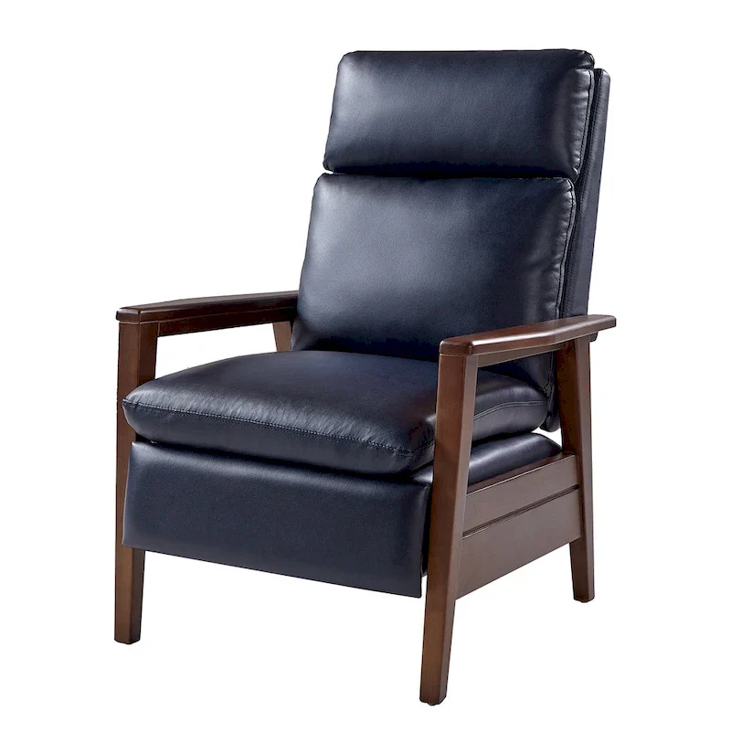 Mid-century Vegan Leather Solid Wood Recliner