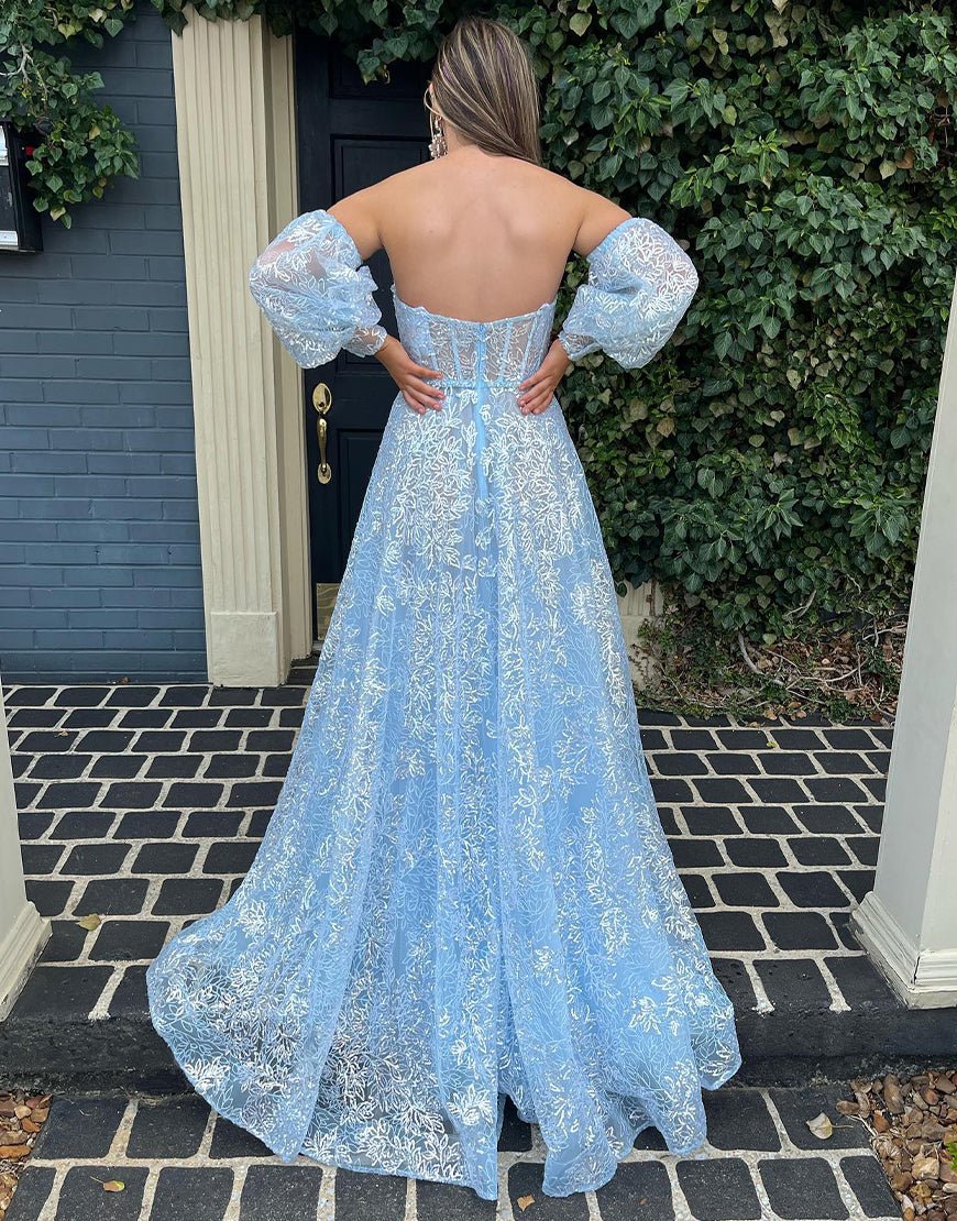 A-Line Sweetheart Lace Prom Dress with Sleeves