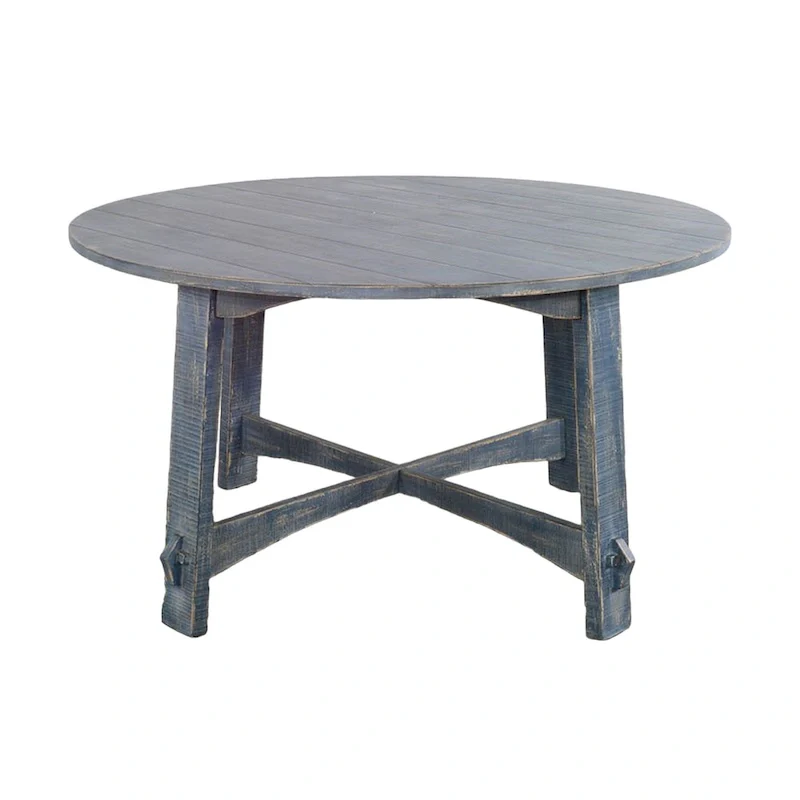 54-Inch Round Dining Table, Ocean Blue Distressed Mahogany Wood