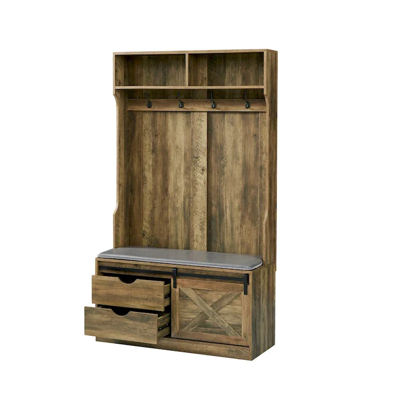 Hall Tree with Coat Rack, Bench, Drawers