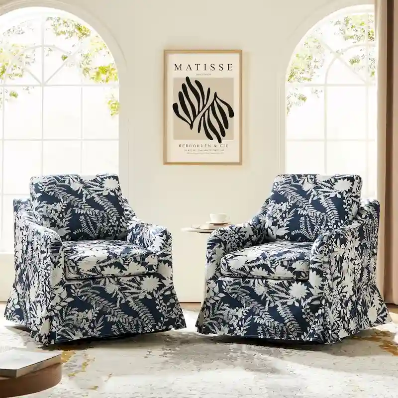 Floral Slipcover Swivel Accent Chair with Removable Cushion Set of 2