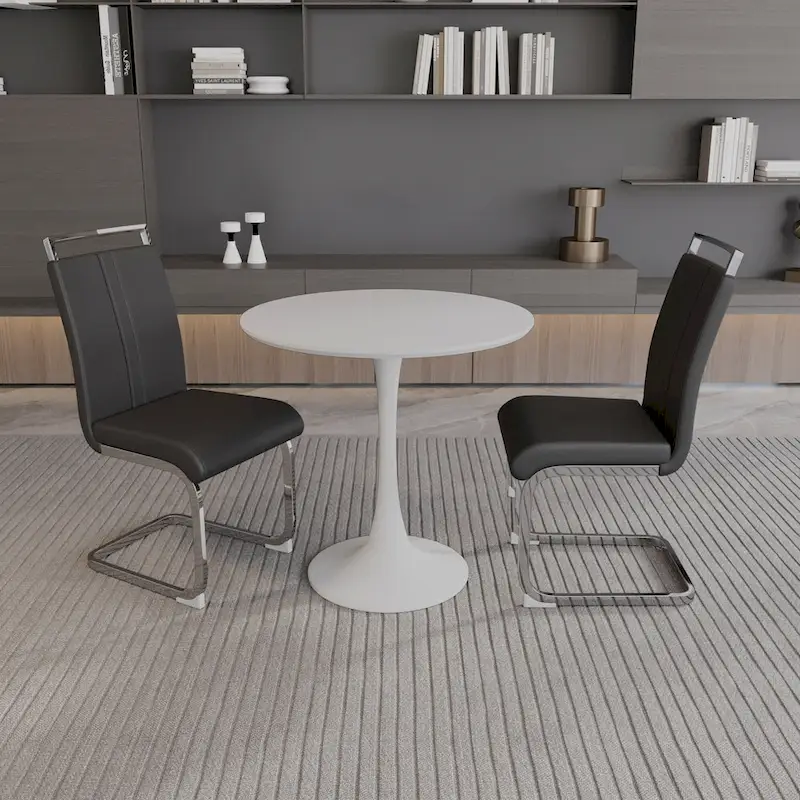 Modern 3-Piece Dining Set with Round Table & 2 High Back C-shaped Tube Chairs