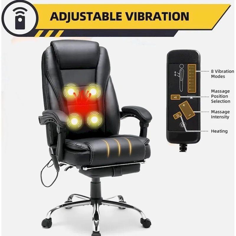 Ergonomic Heated Executive Office Chair with 2/4/6-Point Massage, Retractable Footrest, and PU Leather