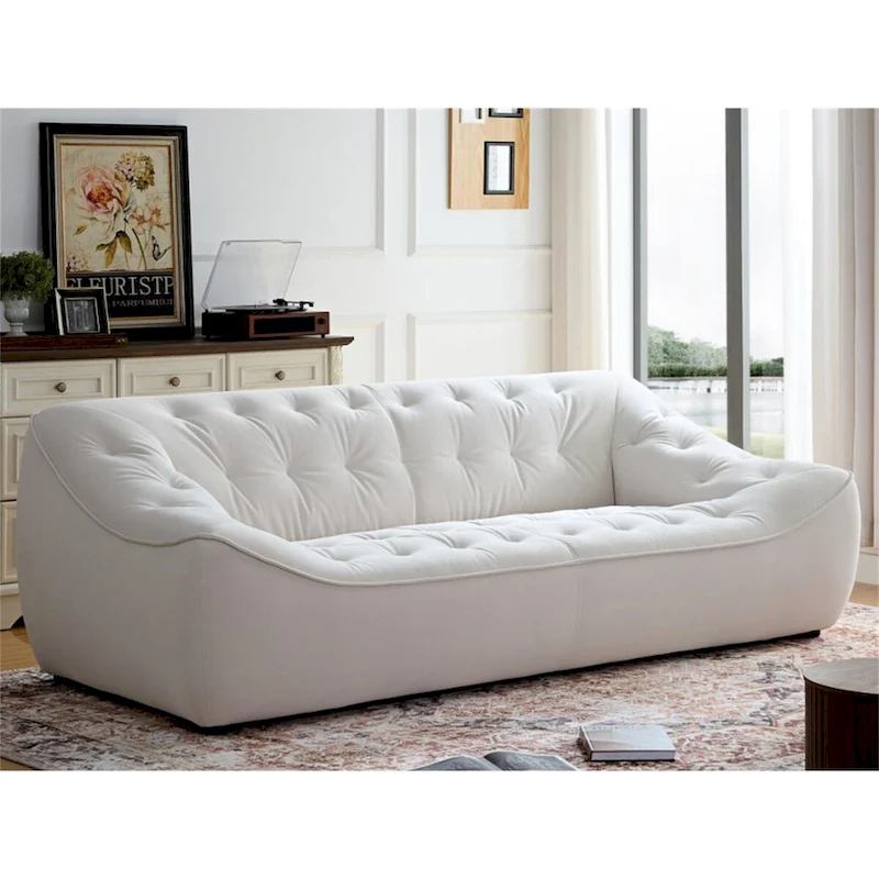 White Durable Fabric Sofa with Solid Wood Frame