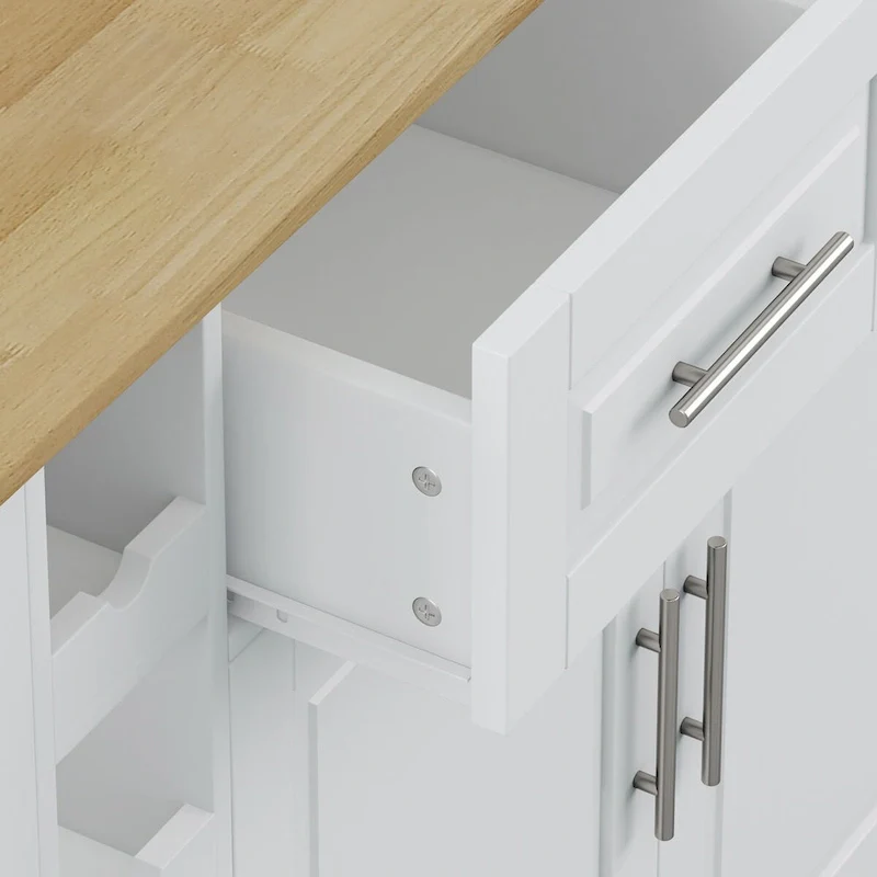 Multi-Functional Kitchen Island Cart with Spice Rack, Towel Holder, Wine Rack, and Foldable Rubberwood Table Top