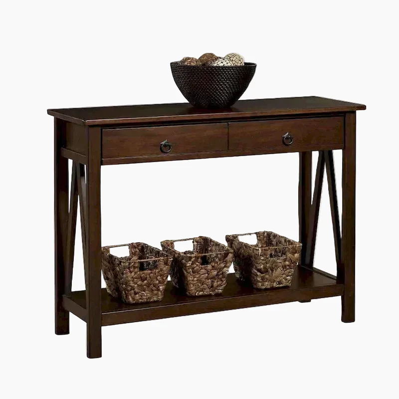 2-Drawer Console Sofa Table Living Room Storage Shelf in Tobacco Brown - 14 x 42 x 30.7 inches