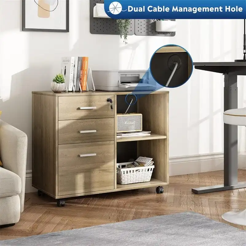 3-Drawer Wood File Cabinet - 15.7 D x 31.3 W x 24.7 H