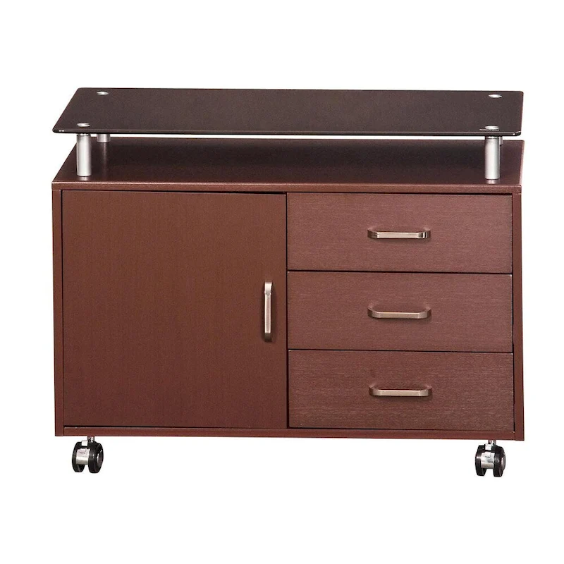 Porch & Den Montgomery Extra Wide Glass Top Rolling Cabinet