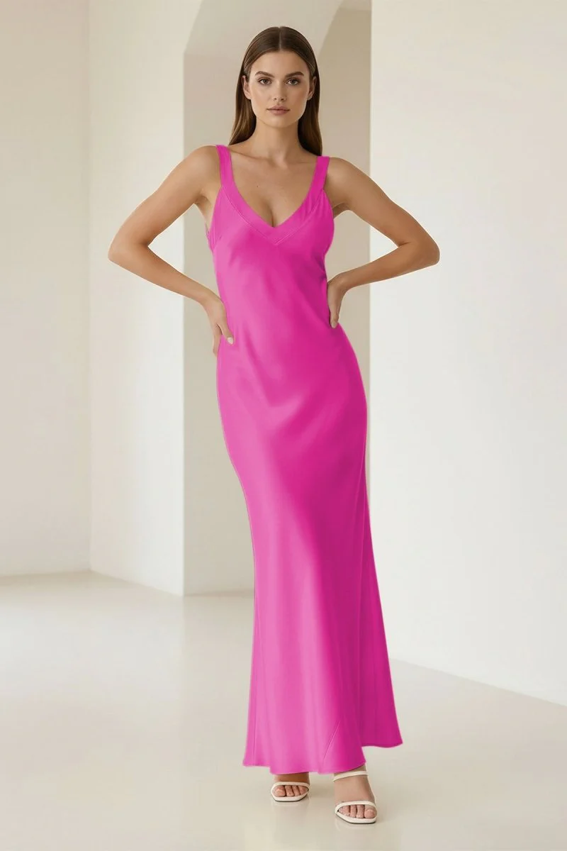 Yellow Mermaid Satin V Neck Long Party Dress