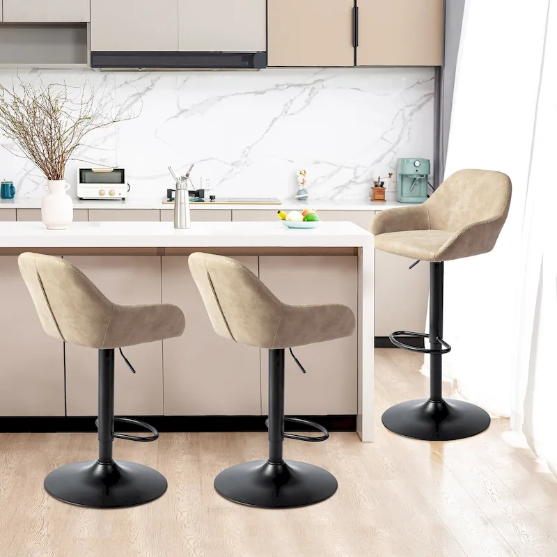 Glitzhome Set of 3 Mid-Century Modern Adjustable Swivel Bar Stools - Set of 3