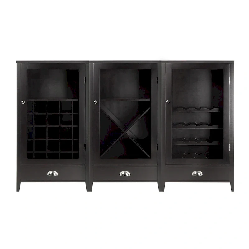 3-Piece Modular Wine Cabinet Set, Espresso - 22.64 x 15.75 x 40 inches
