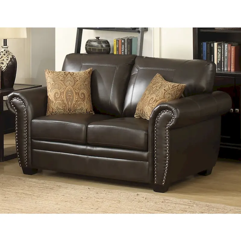 Brown Traditional Leather Loveseat, 2-Seat