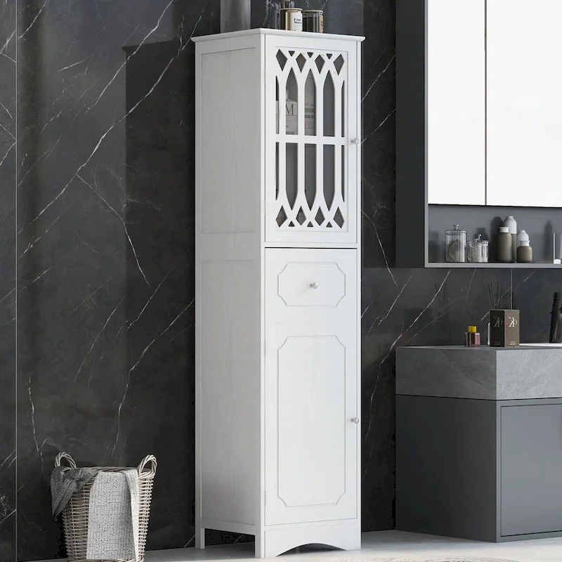 64  Wood 2-door Bathroom Cabinet with Adjustable Shelves