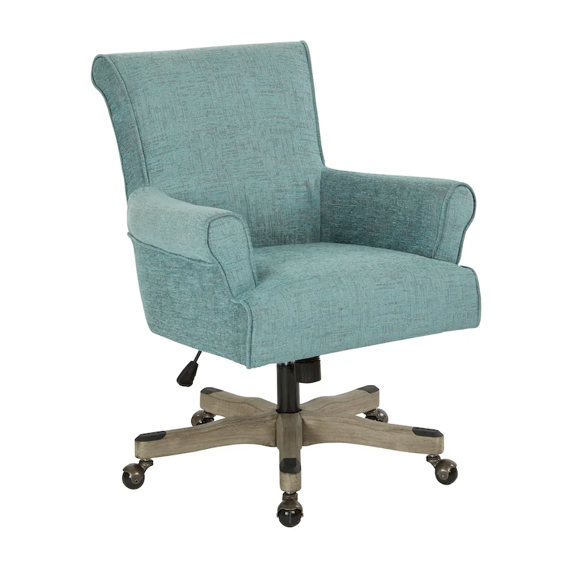 High-Back Fabric Office Chair with Wood Base, Turquoise / Navy, 1-Person
