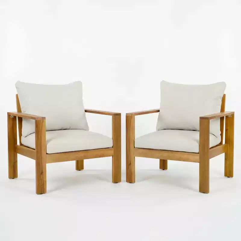 Christopher Knight Home Norman Outdoor Slat Design Acacia Wood Club Chair with Cushions, Light Gray/Teak