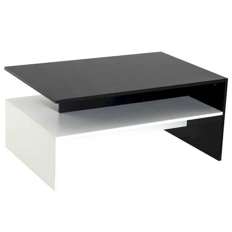 Modern Coffee Table, 2-tier Rectangular Center Table with Storage Shelves for Living Room, Black/White