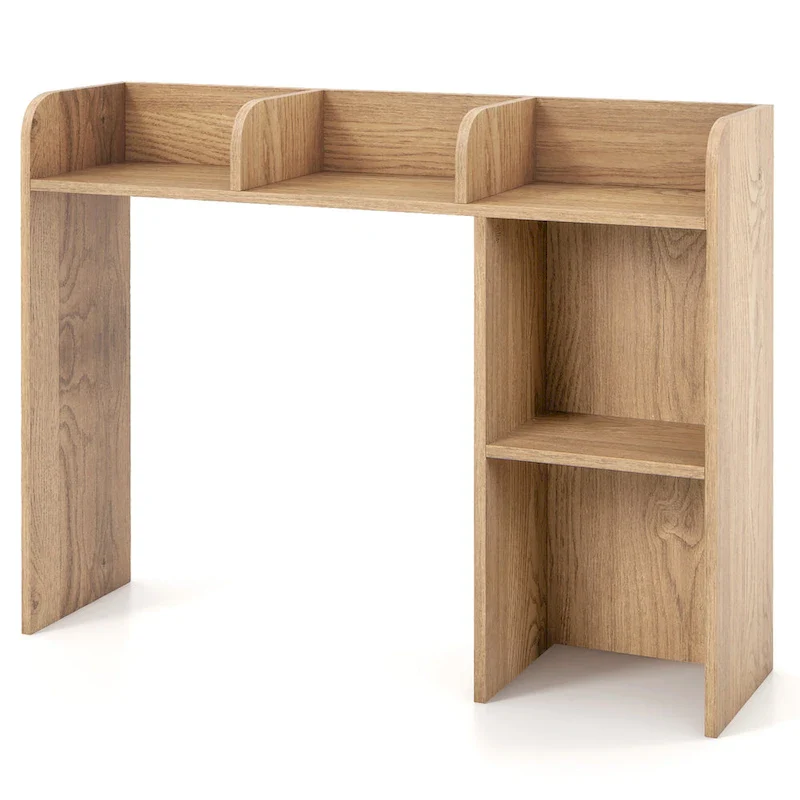 Natural / White / Brown Desktop Bookshelf Monitor Stand, 3-Shelf, Single-User