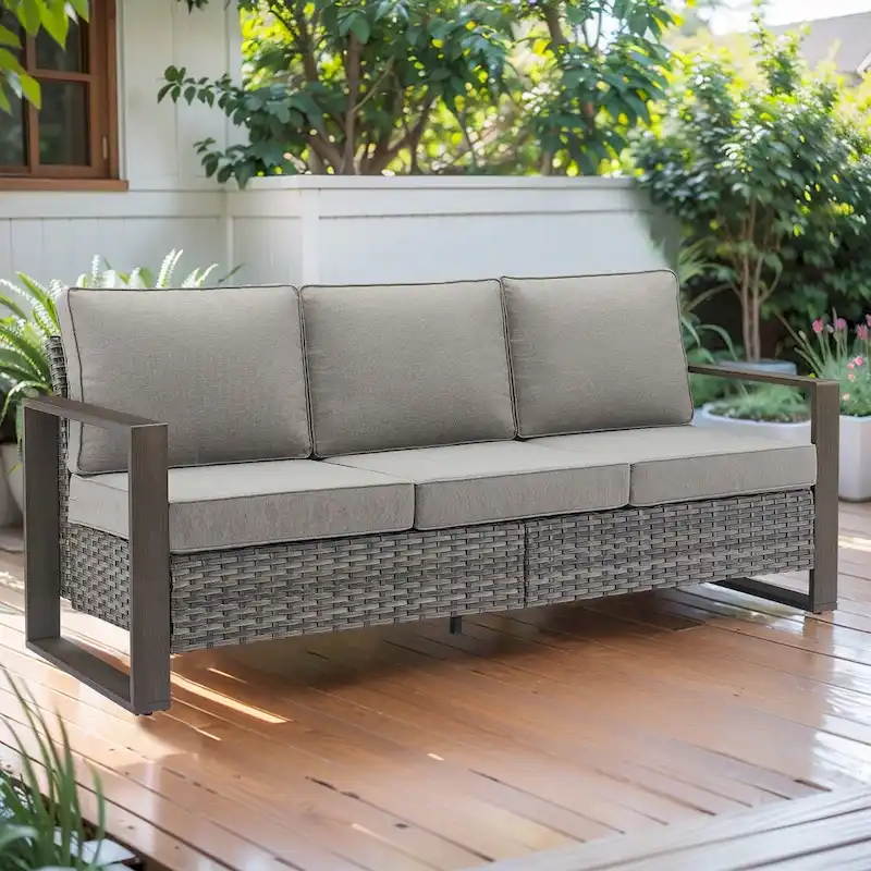 Gymojoy PE Wicker Sofa Loveseat Seating Sofa - Grey
