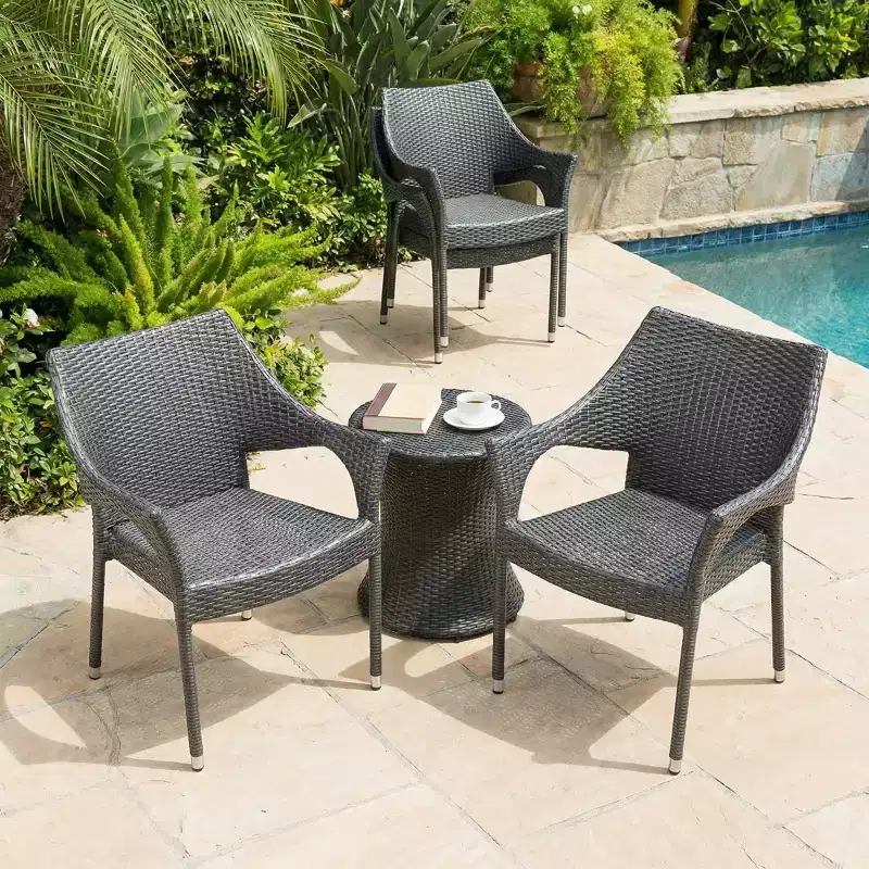 Outdoor PE Wicker Stacking Armchairs Set of 4, Weather-Resistant Patio Chairs with Iron Frame, Modern Balcony, Deck, and Garden Seating-Panipeachy