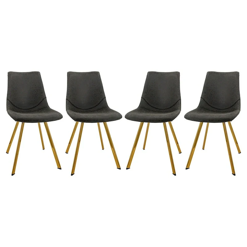 Markley Leather Dining Chair Set of 4 With Gold Metal Legs Modern Accent Side Chair