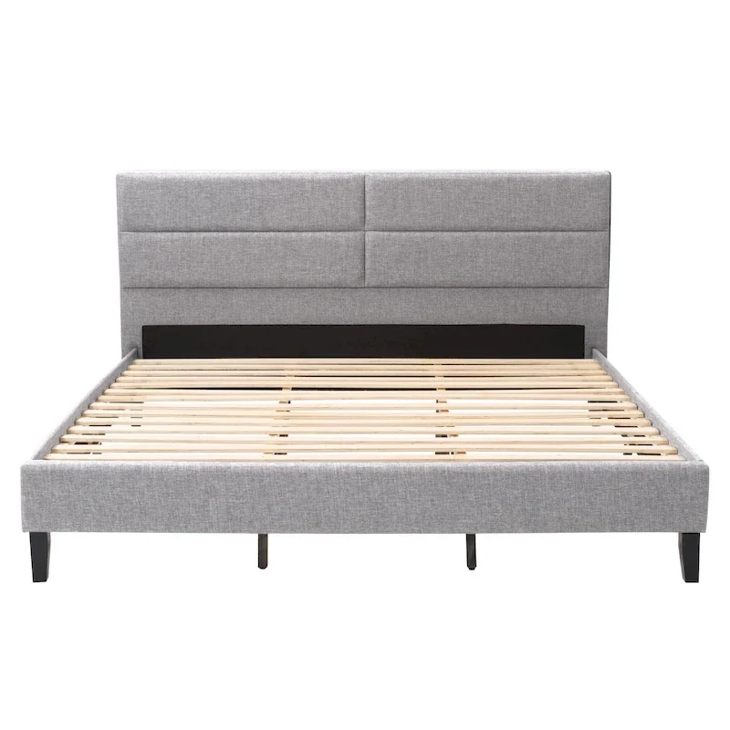 Bellevue Upholstered Tufted Panel Bed King – Solid Wood Legs, No Box Spring Needed