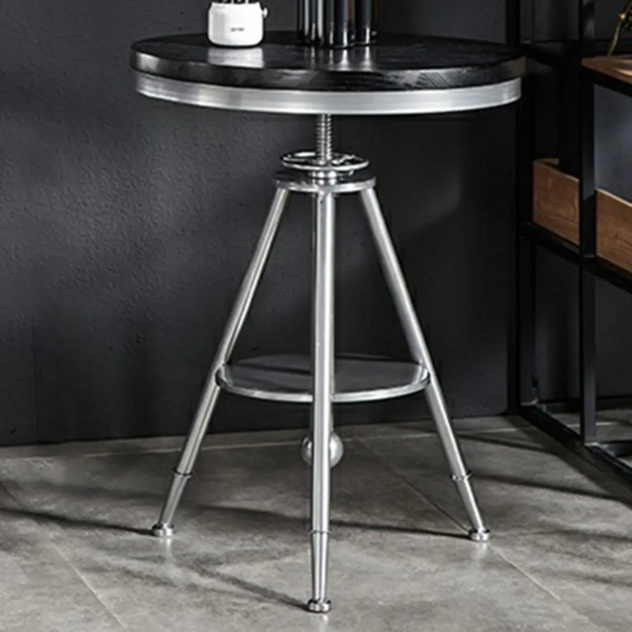 Industrial Black Wood Round Adjustable Height Bar Table