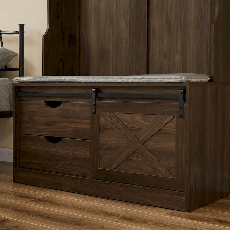 Hall Tree with Coat Rack, Bench, Drawers