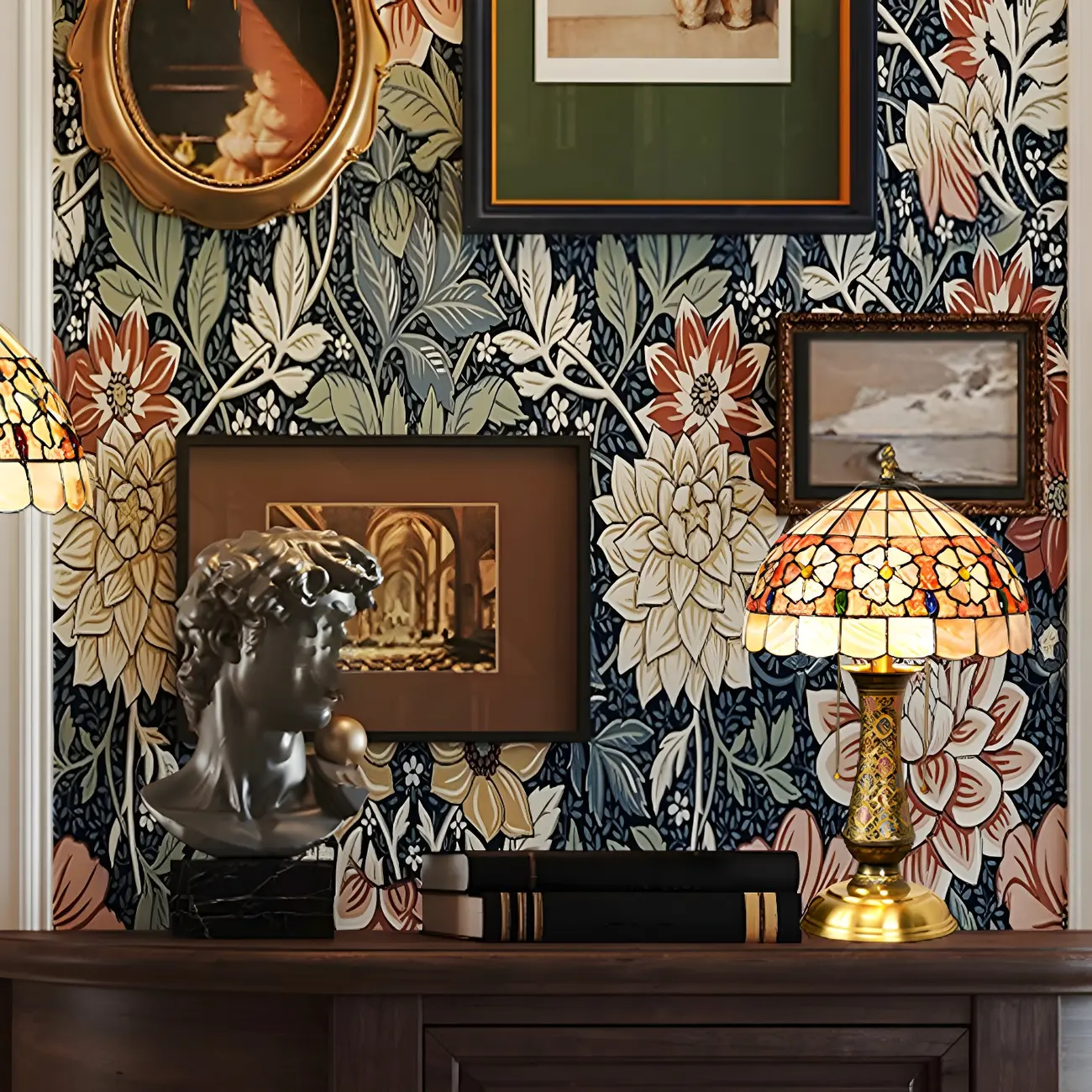 Antique Brass 2-Light Stained Glass Dome-Shape Table Lamp