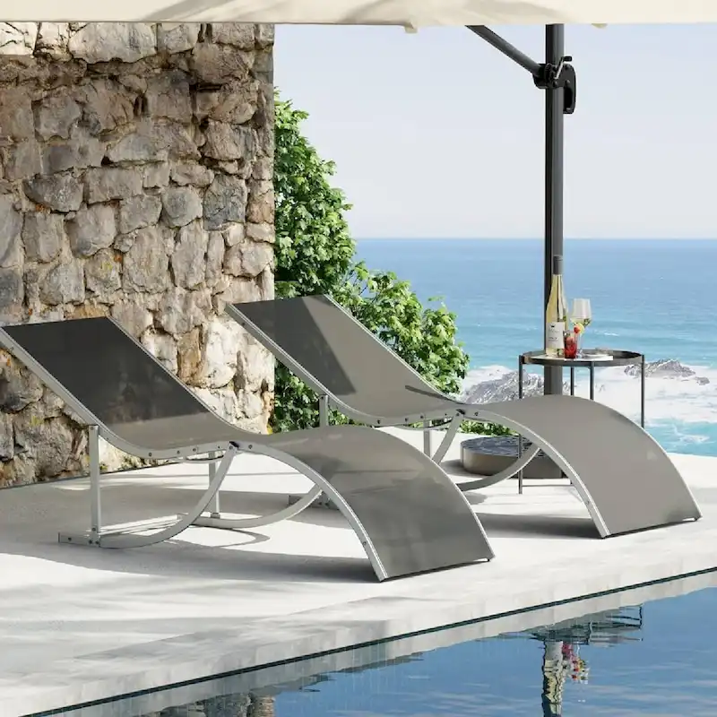 Outdoor Reclining Chaise Lounge Set of 2 for Deck, Garden - N/A