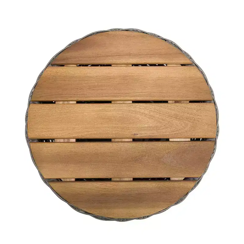 Christopher Knight Home Somchai Modern Acacia Wood Patio End Table with Wicker Hourglass Base and Round Slatted Tabletop