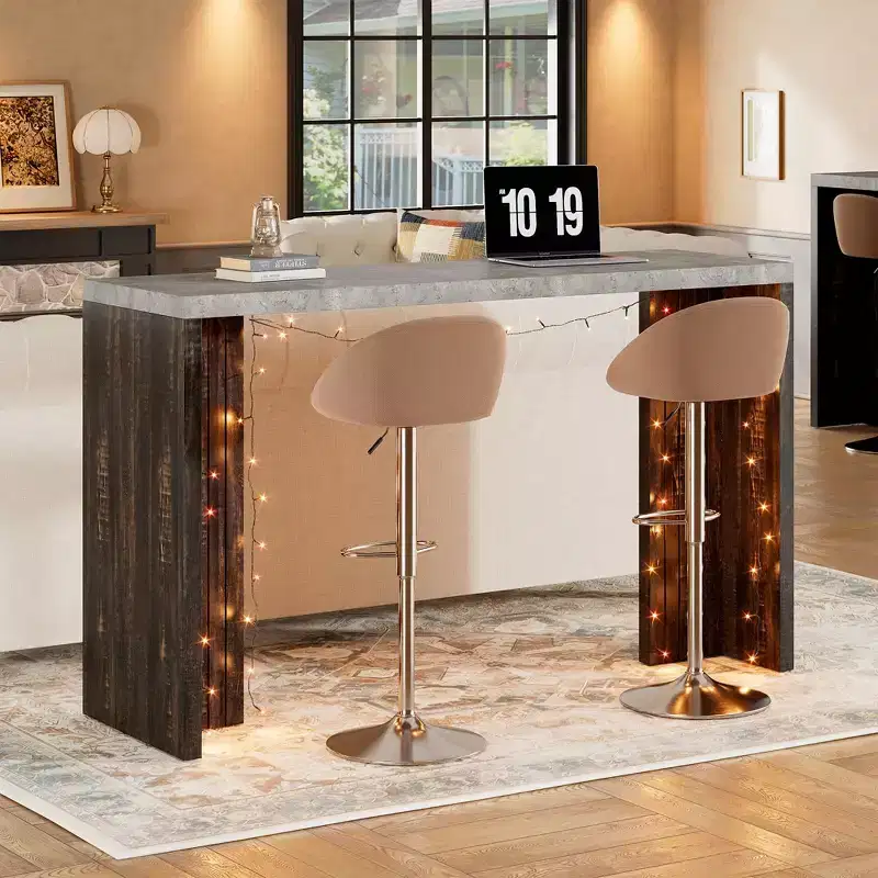 COZONY 55 Bar Table for 4-6 People - Counter Height Pub Table with Faux Marble Top, Modern Rectangular Bar for Kitchen, Dining Room, Balcony