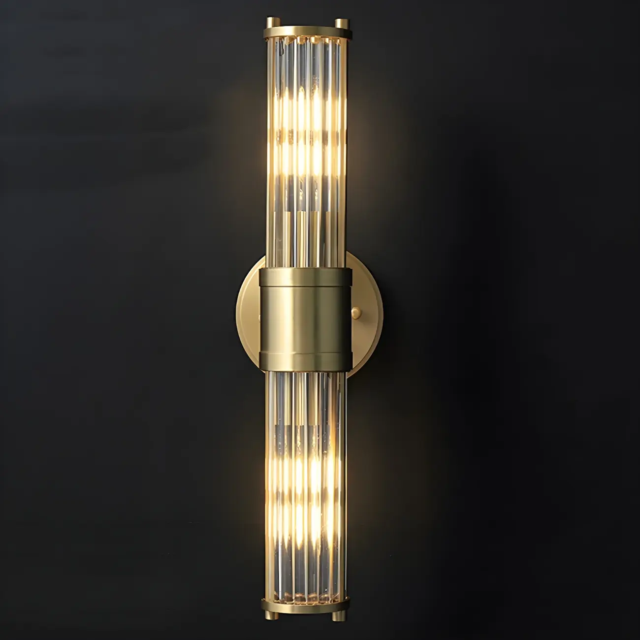 Modern Gold Cylinder Metal Vanity Light with Clear Stripe Glass