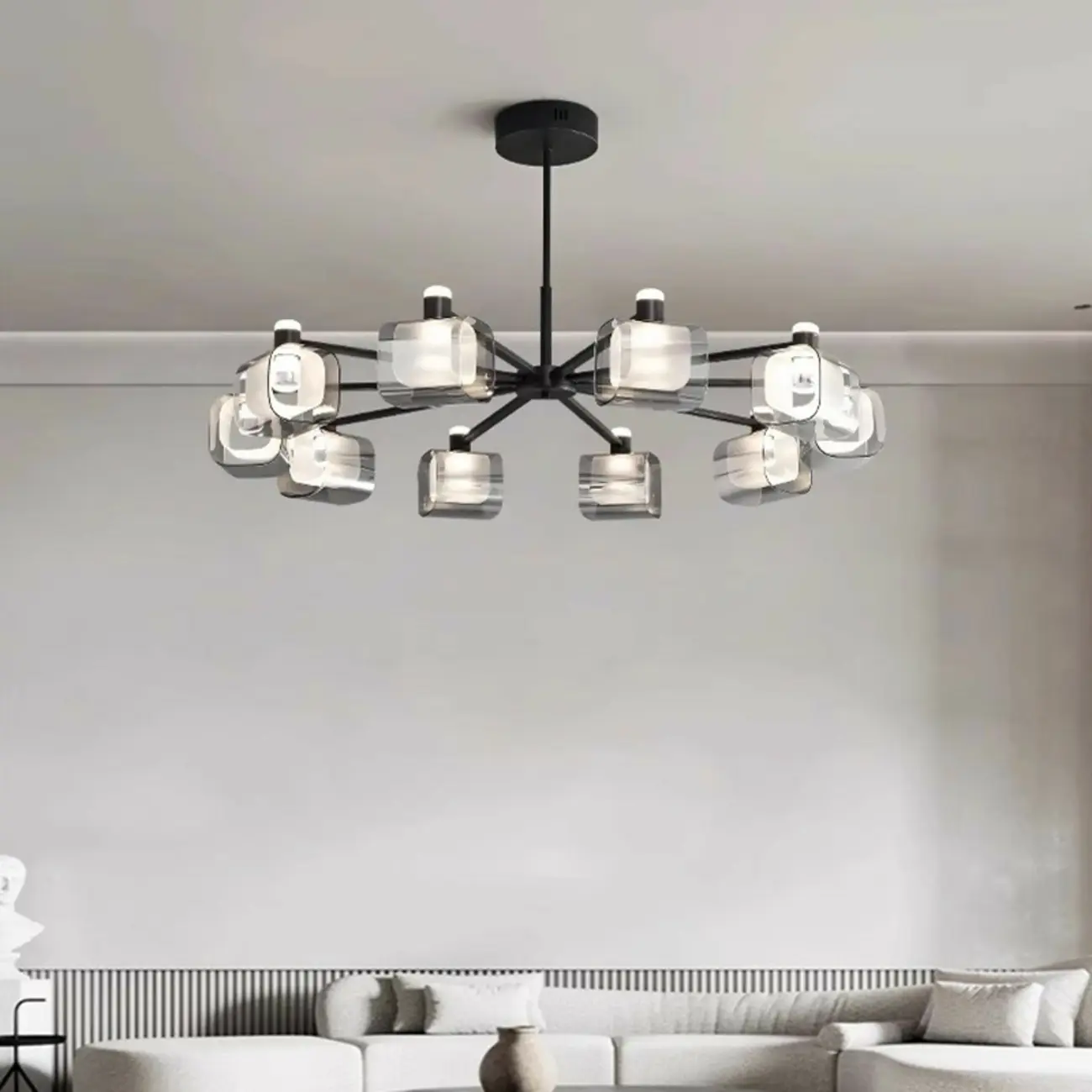 Geometric Adjustable Black Metal Clear Glass Chandelier