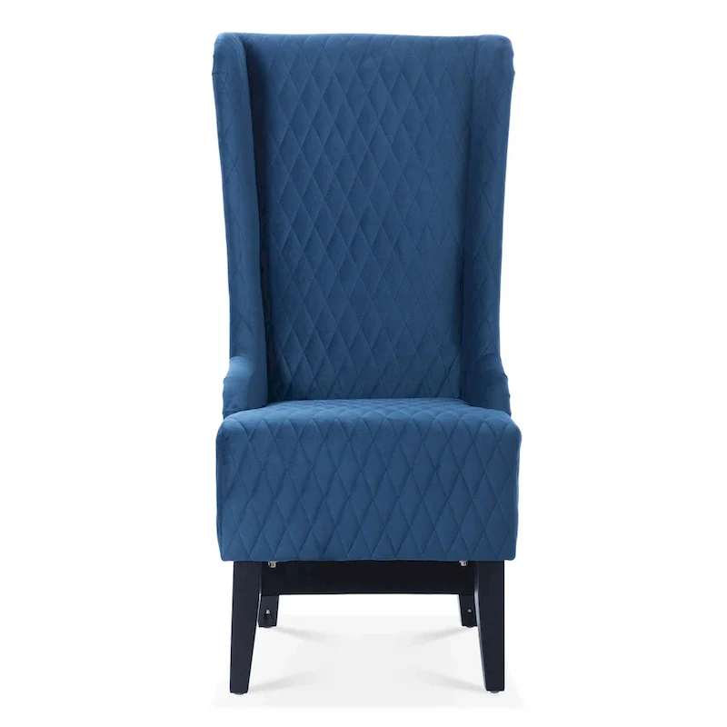High-backed velvet wing-back chair with wooden legs