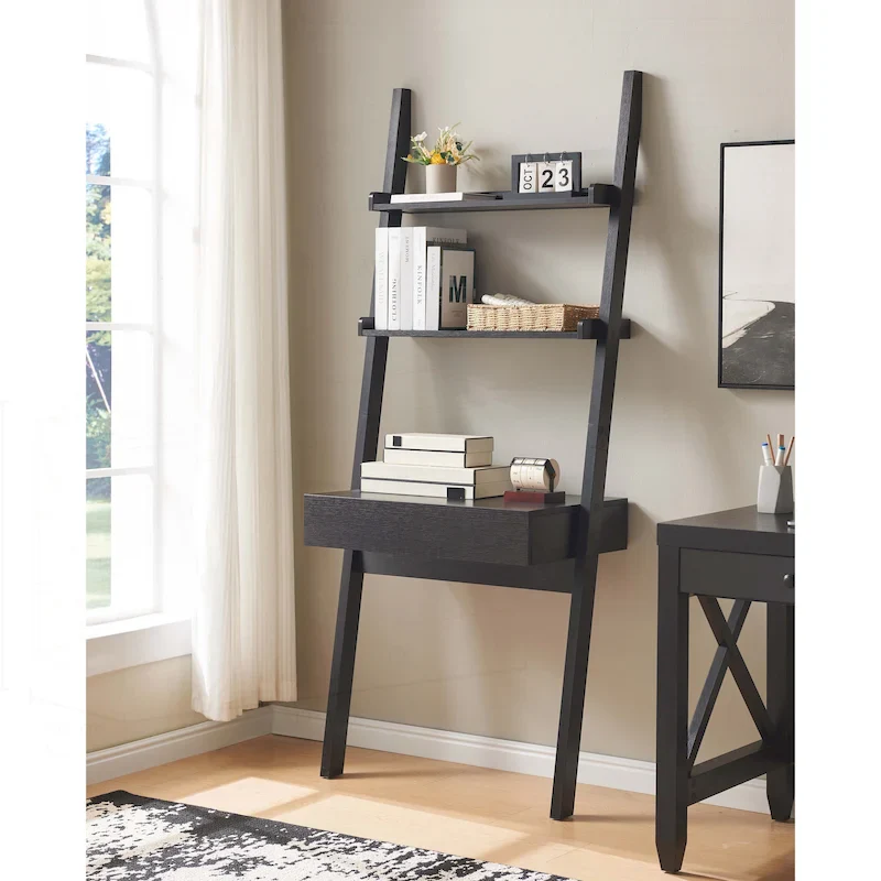 Modern Home Office Desk with Ladder Bookcase and Functional Storage
