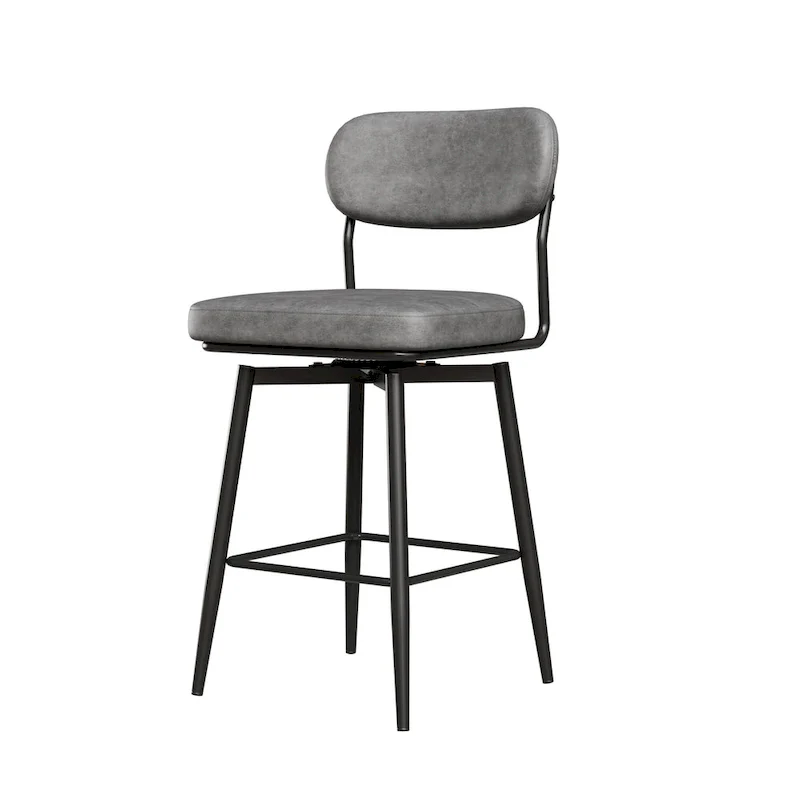 360 Swivel Leather Upholstered Counter Height Bar Stool with Iron Base