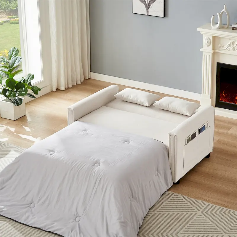 Modern Linen Convertible Sleeper Sofa Couch with 2 Lumbar Pillows