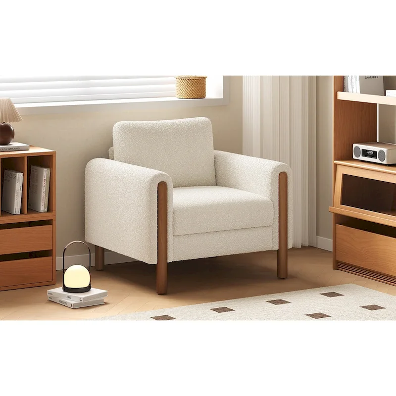 White 33.5 Upholstered Accent Chair with Walnut Legs