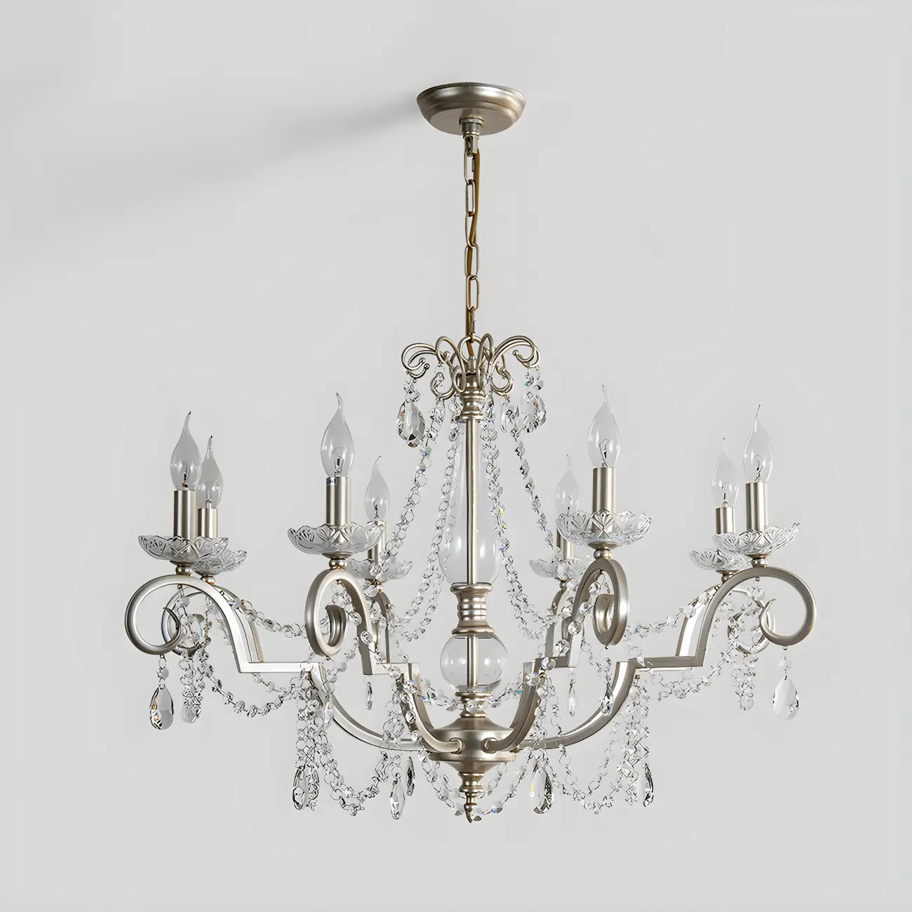 Adjustable Hanging Silver Crystal Candelabra Chandelier
