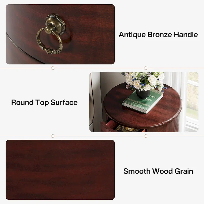 Cherry Brown Nightstand with 4 Drawers - Mid-Century Wood Bedside Table